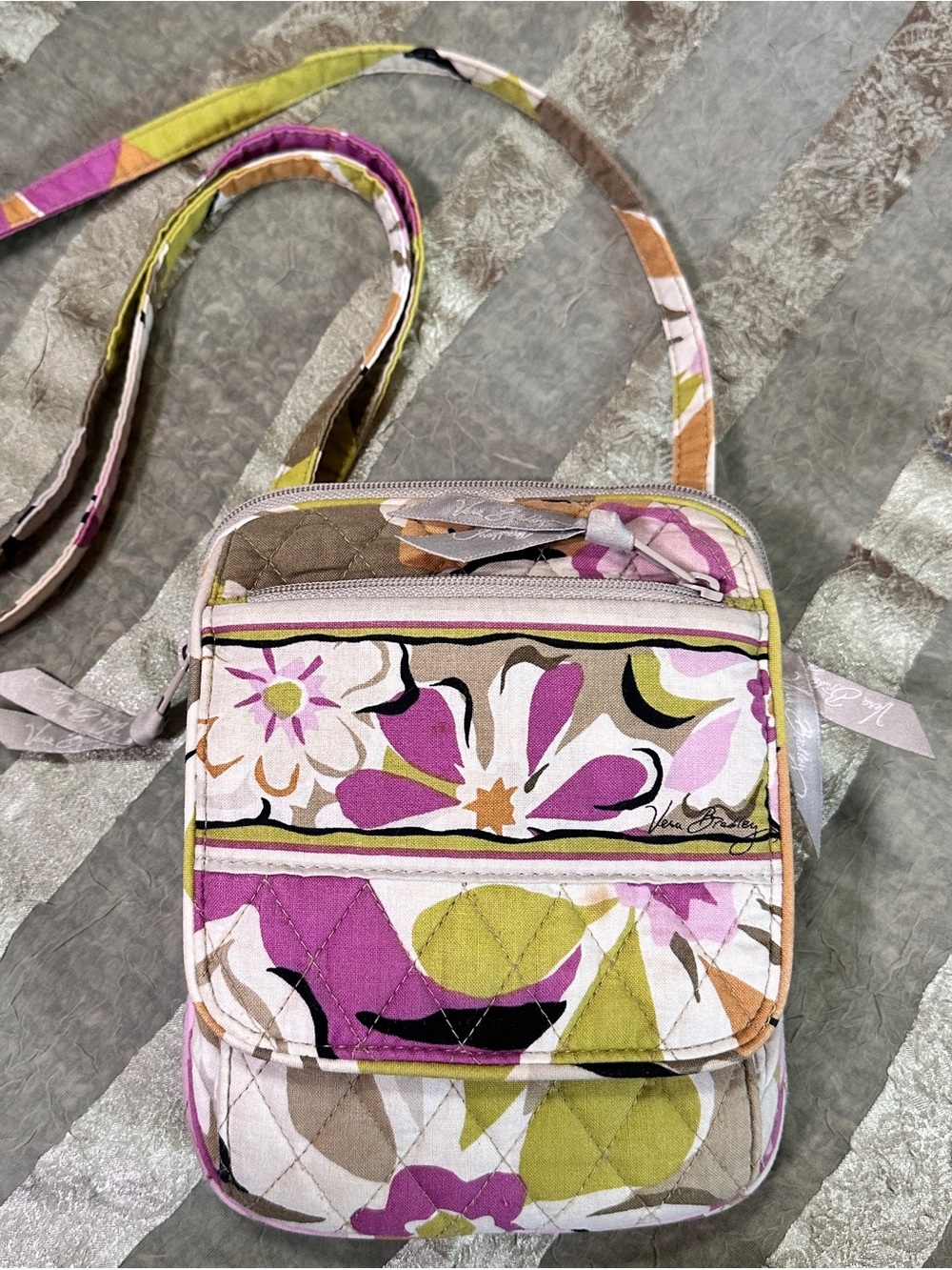 Vera Bradley Portobello Road Pastal Purple Green Floral Small Crossbody Bag